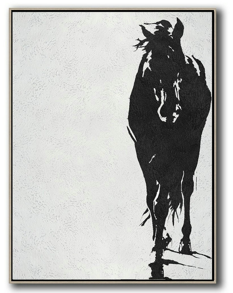 Contemporary Abstract Painting,Black And White Minimal Painting On Canvas - Original Abstract Art Paintings